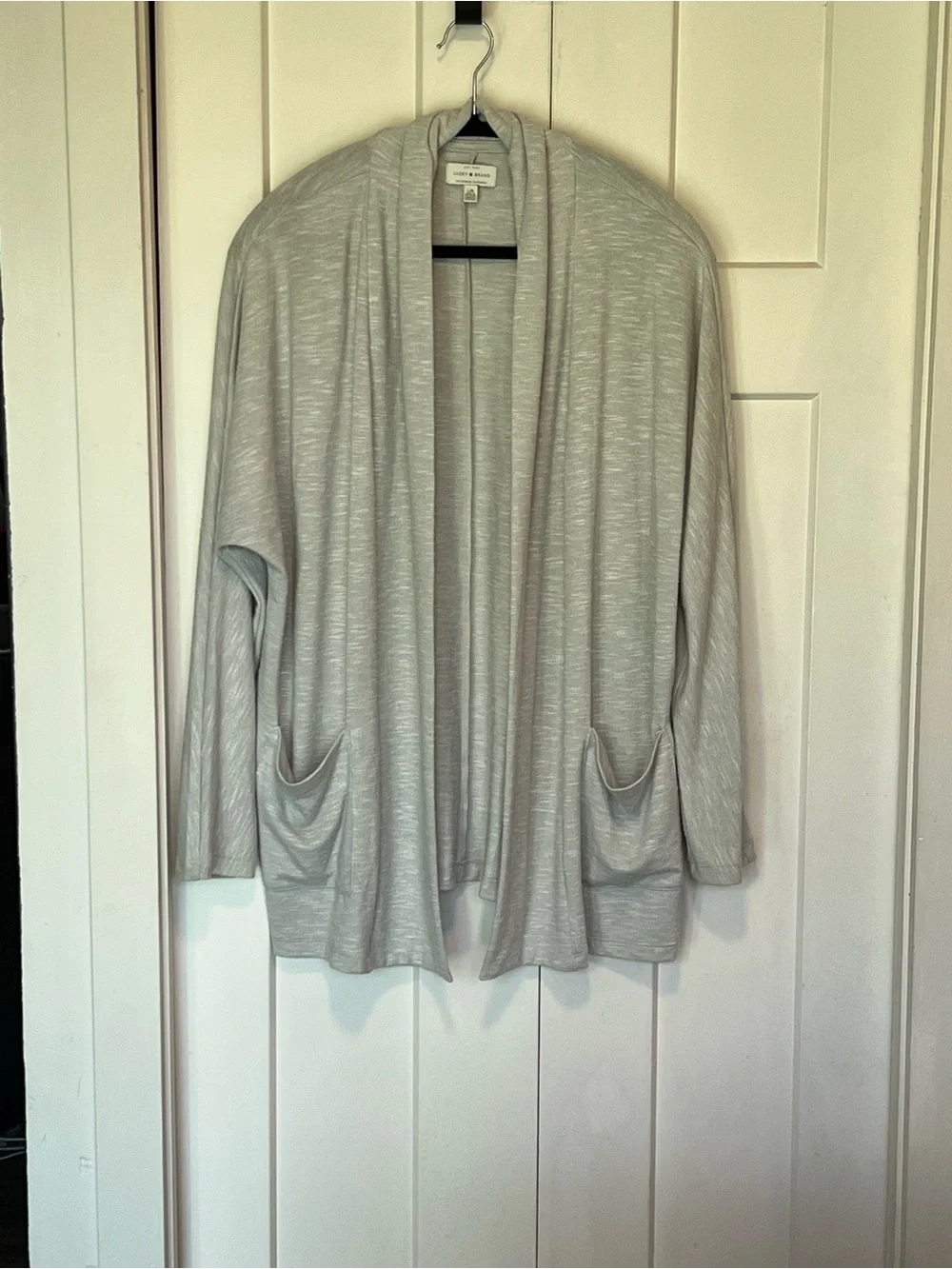 Lucky Brand Open-Front Light Gray Cardigan Sweater Sz L